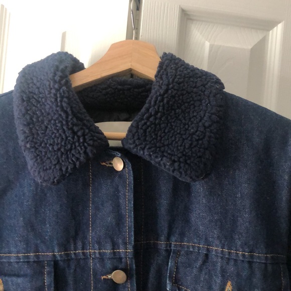 Oak + Fort Denim Bomber Jacket with dyed Shearling collar - Picture 2 of 6
